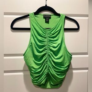 HOUSE OF HARLOW 1960 2 Pc Ruched Neon Green Crop Top & Maxi Bodycon Skirt Set